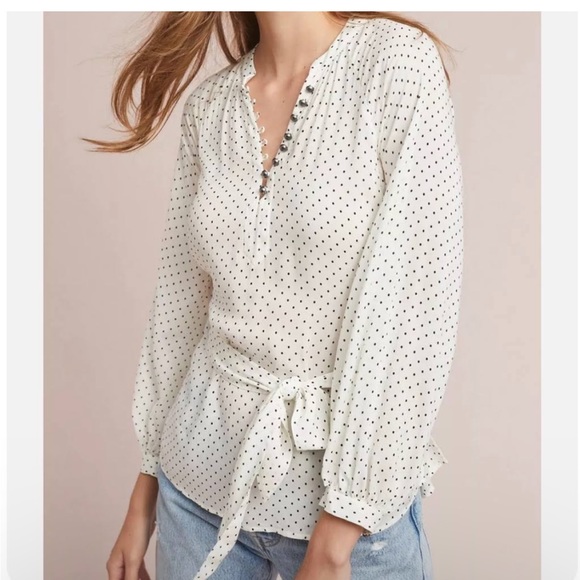 Anthropologie Maeve Lucy Polkadot Tie Waist Blouse size 4 NEW - Picture 1 of 9